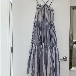 Chambray dress in ivory/indigo combination